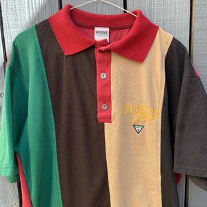 Guess Jeans Button Up Polo Shirt Color Block Vintage 90s Made In USA Size Medium